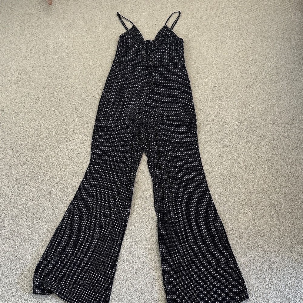 Blue Life Black and White Patterned Jumpsuit